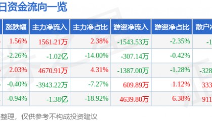 股票行情快报：梦网科技（002123）8月15日主力资金净买入1561.21万元