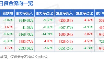 股票行情快报：光线传媒（300251）5月30日主力资金净卖出9349.68万元
