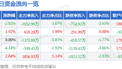 股票行情快报：新乡化纤（000949）12月30日主力资金净卖出1052.96万元