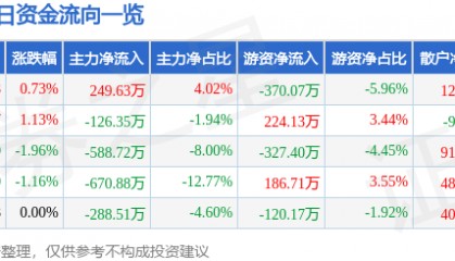 股票行情快报：深深房Ａ（000029）2月27日主力资金净买入249.63万元