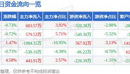 股票行情快报：重庆钢铁（601005）1月20日主力资金净买入603.57万元