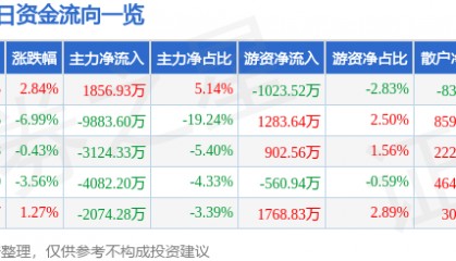 股票行情快报：新乡化纤（000949）12月24日主力资金净买入1856.93万元
