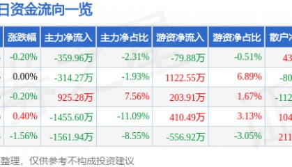股票行情快报：吉电股份（000875）1月9日主力资金净卖出359.96万元