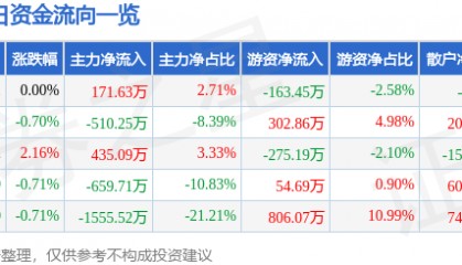 股票行情快报：*ST金科（000656）8月13日主力资金净买入171.63万元