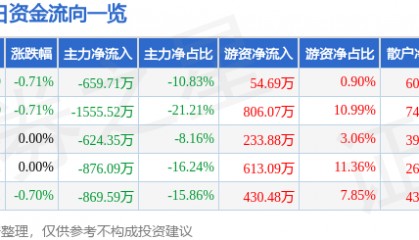 股票行情快报：*ST金科（000656）8月8日主力资金净卖出659.71万元