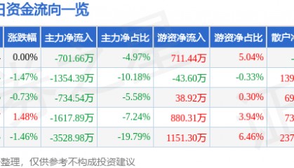 股票行情快报：*ST金科（000656）8月28日主力资金净卖出701.66万元