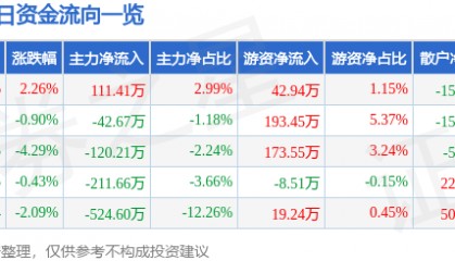 股票行情快报：栖霞建设（600533）1月7日主力资金净买入111.41万元