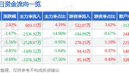 股票行情快报：云意电气（300304）5月19日主力资金净买入603.13万元