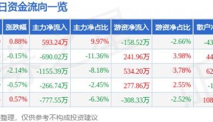 股票行情快报：恒源煤电（600971）8月4日主力资金净买入593.24万元