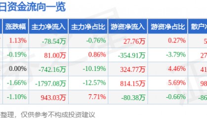 股票行情快报：国网英大（600517）8月5日主力资金净卖出78.54万元