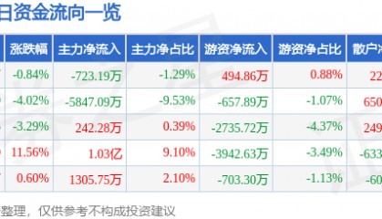 股票行情快报：云意电气（300304）6月12日主力资金净卖出723.19万元