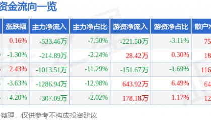 股票行情快报：梅安森（300275）1月9日主力资金净卖出533.46万元