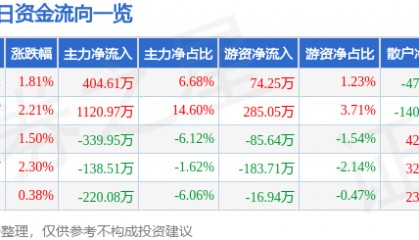 股票行情快报：国创高新（002377）4月29日主力资金净买入404.61万元