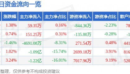 股票行情快报：三丰智能（300276）6月30日主力资金净买入59.35万元