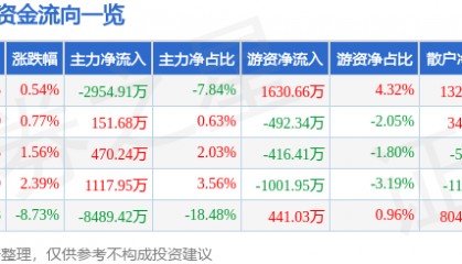 股票行情快报：实益达（002137）3月6日主力资金净卖出2954.91万元
