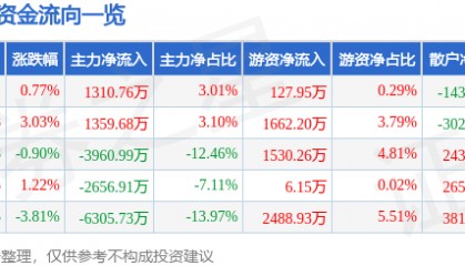 股票行情快报：梅安森（300275）3月19日主力资金净买入1310.76万元