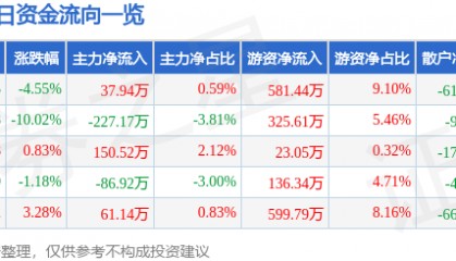 股票行情快报：瑞泰科技（002066）4月8日主力资金净买入37.94万元