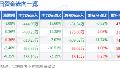股票行情快报：国创高新（002377）3月5日主力资金净卖出444.00万元