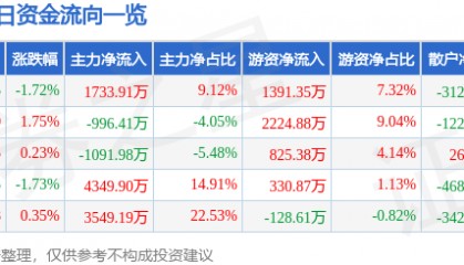 股票行情快报：申能股份（600642）2月5日主力资金净买入1733.91万元