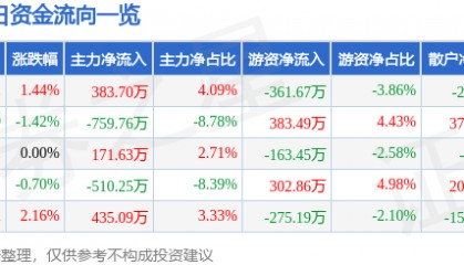 股票行情快报：*ST金科（000656）8月15日主力资金净买入383.70万元
